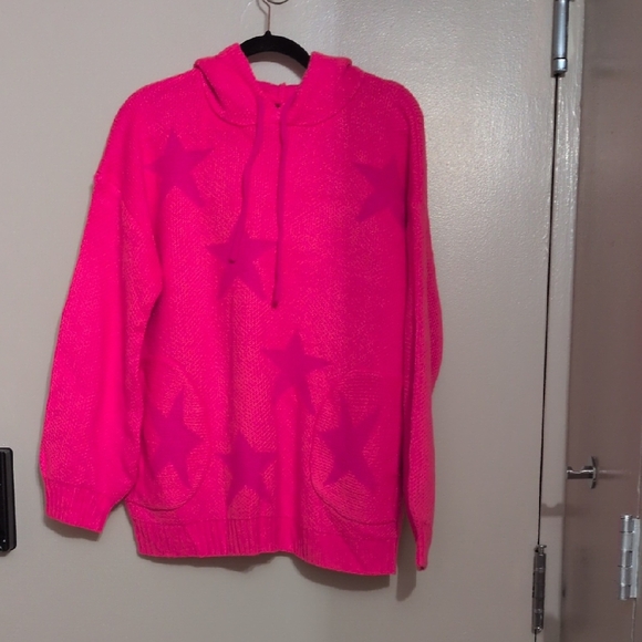 Sassy Shortcake Tops - NWOT hot pink star knitted hoodie, size L